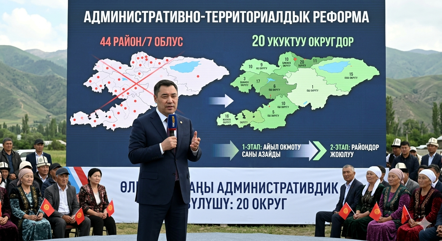 Кыргызстан ликвидирует области и районы: Жапаров анонсировал создание 20 округов