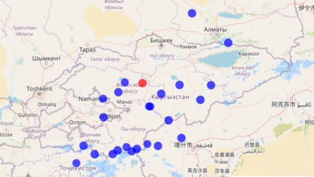 Жер титирөөнүн очогунун картадагы көрүнүшү