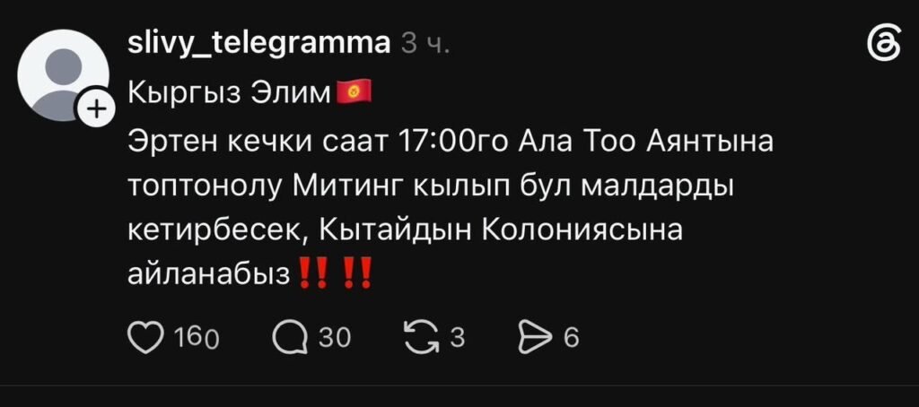 Мыйзамсыз митингге чакырыктар: Бишкекте Threads-аккаунттун ээси кармалды — контекст события